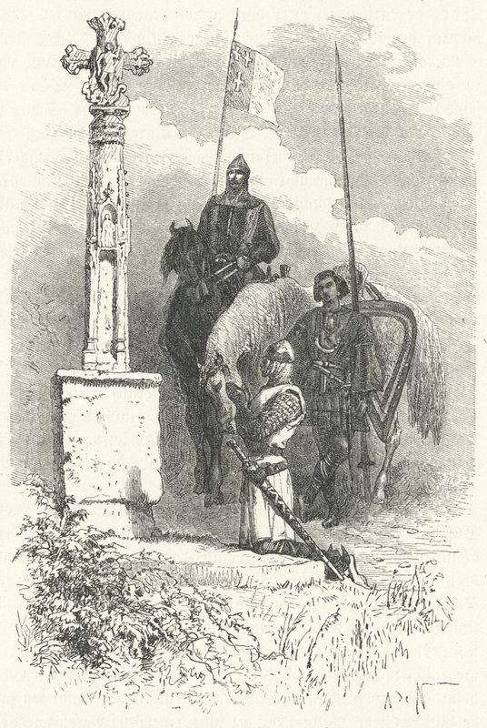 I. León Ferdinánd kereszt előtt imádkozik alkotó: Alphonse Marie de (after) Neuville