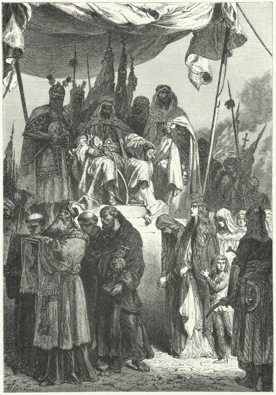 Szaladin az elfogott keresztények elhaladását figyeli Jeruzsálem elfoglalása után alkotó: Alphonse Marie de (after) Neuville