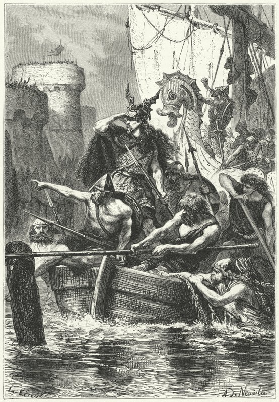 A normann flotta Párizst támadja, 885 (metszet) alkotó: Alphonse Marie de (after) Neuville