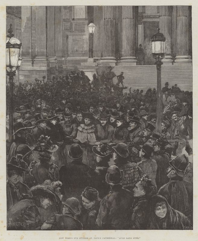 Szilveszter a Szent Pál-székesegyház előtt, Auld Lang Syne alkotó: Amedee Forestier