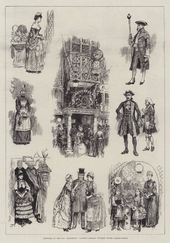 Vázlatok az Old Marybone Gardens Bazaarban, a Portman Roomsban, a Baker-Streetben alkotó: Amedee Forestier