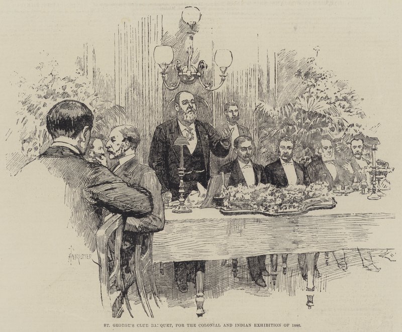 A Szent György Klub bankettje, az 1886-os gyarmati és indiai kiállítás alkalmából alkotó: Amedee Forestier