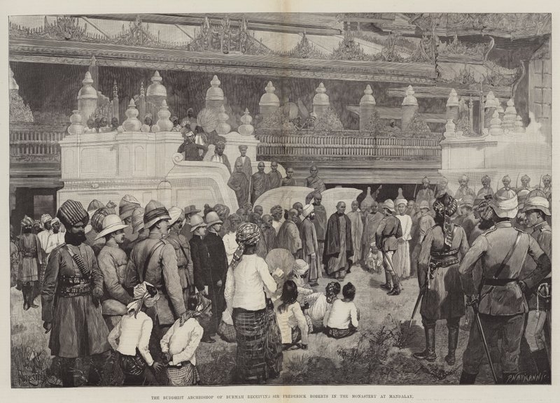 Burmah buddhista érseke fogadta Sir Frederick Robertst a mandalay-i kolostorban alkotó: Amedee Forestier