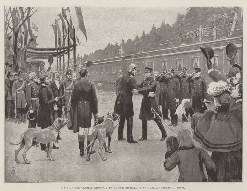 A német császár látogatása Bismarck hercegnél, Érkezés Friedrichsruhba alkotó: Amedee Forestier
