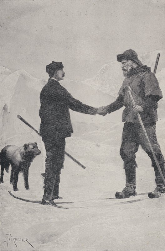 Frederick George Jackson és Fridtjof Nansen sarkkutatók találkozója, Franz Josef Land, 1896 alkotó: Amedee Forestier