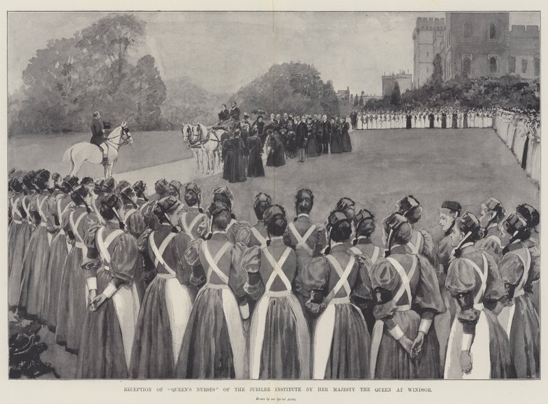 A Jubilee Institute királynő ápolóinak fogadása a Windsori Királynő Őfelsége által alkotó: Amedee Forestier