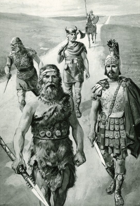Anglia útjai: ókori brit főnök, római katona, szász, dán és normann alkotó: Amedee Forestier