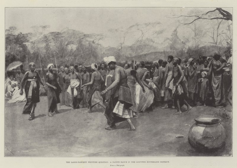 A Lagos-Dahomey határkérdés, őslakosok tánca a vitatott hátországi körzetben alkotó: Amedee Forestier