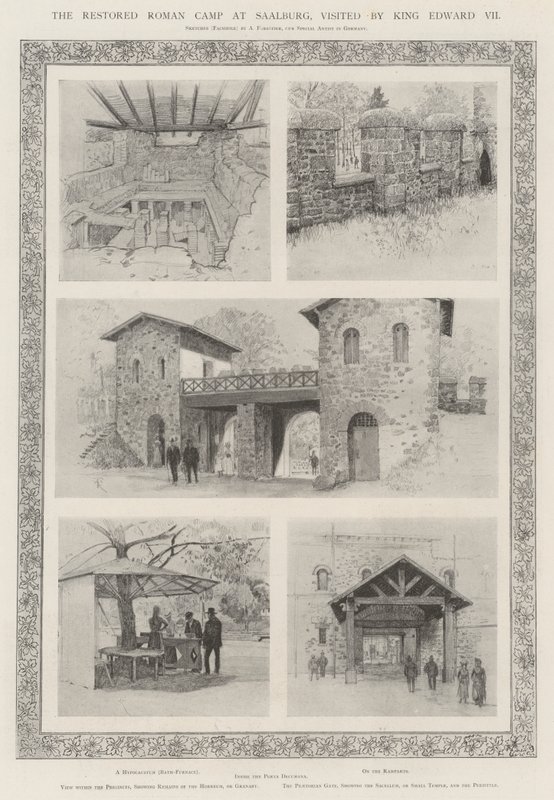 A helyreállított római tábor Saalburgban, amelyet VII. Edward király látogatott meg alkotó: Amedee Forestier