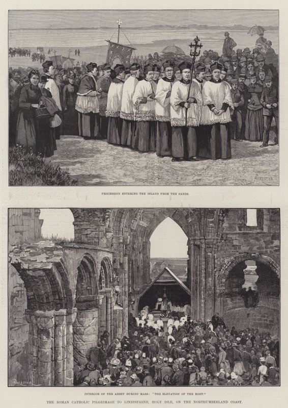 Római katolikus zarándoklat Lindisfarne-ba, a Szent Szigetre, a northumberlandi partvidéken alkotó: Amedee Forestier