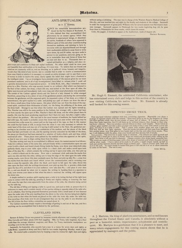 Anti-spitualizmus, F D Hewes, Hugh G Emmett, A J Martvne alkotó: American School