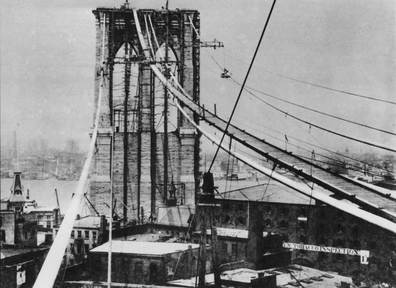Brooklyn Bridge, New York, építés alatt, 1880 (f/w fotó) alkotó: American Photographer (after)