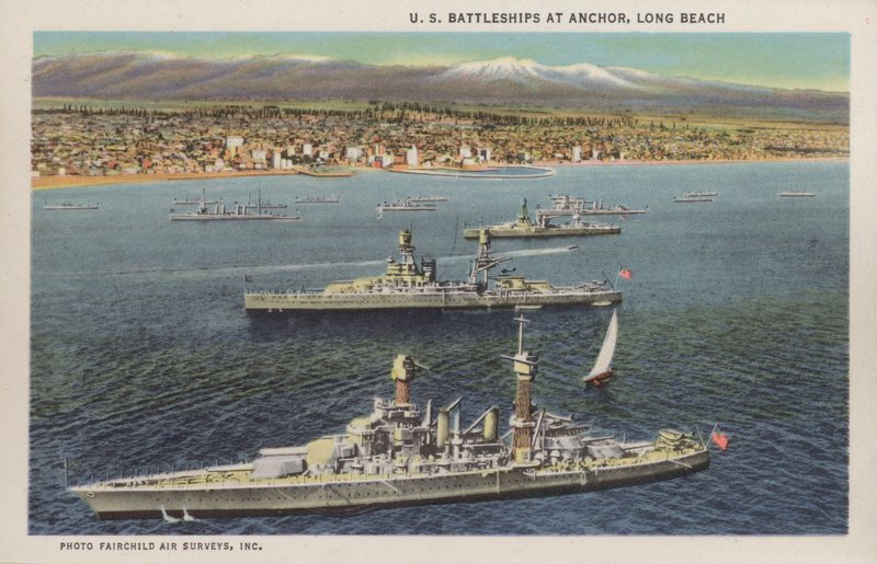 Kalifornia: Amerikai csatahajók horgonyoznak, Long Beach (fotó) alkotó: American Photographer (after)