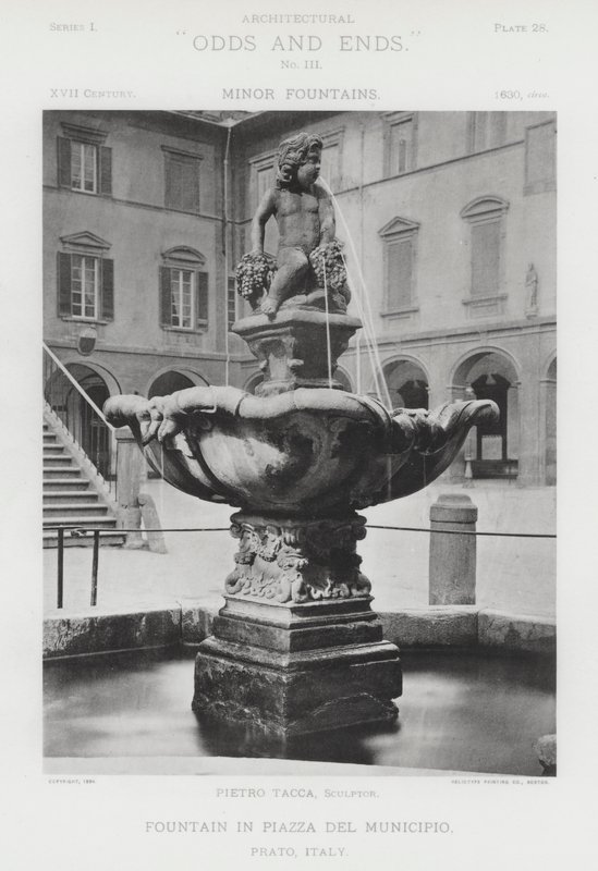 Szökőkút a Piazza Del Municipióban, Prato, Olaszország (f / w fotó) alkotó: American Photographer (after)