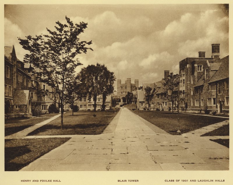 Princetoni Egyetem: Henry és Foulke Hall; Blair-torony; Class of 1901 and Laughlin Halls (f/w fotó) alkotó: American Photographer (after)
