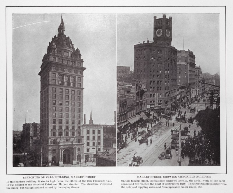 San Francisco: Spreckles vagy Call Building, Market Street; Market Street, a Krónika épületével (f/w fotó) alkotó: American Photographer (after)