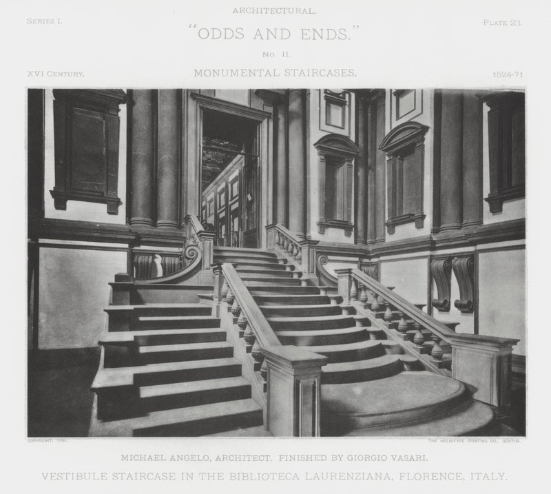 A Biblioteca Laurenziana előcsarnokának lépcsőháza, Firenze, Olaszország (fekete-fehér fotó) alkotó: American Photographer (after)
