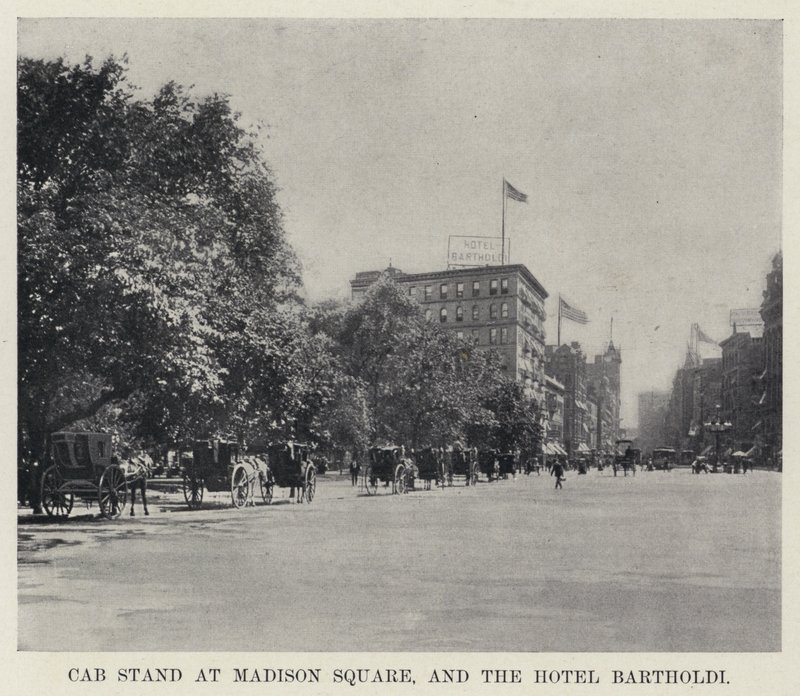 A Madison Square-en található taxiállomás és a Hotel Bartholdi (f/w fotó) alkotó: American Photographer