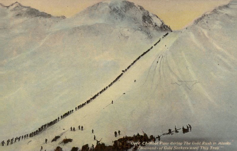 Aranykeresők a Chilkoot-hágón az alaszkai aranyláz idején, 1896-1899 (színes fotó) alkotó: American Photographer