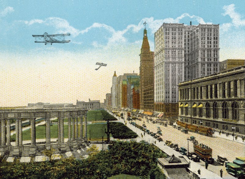 A Michigan Boulevard és a Grant Park délre néz (színes fotó) alkotó: American Photographer