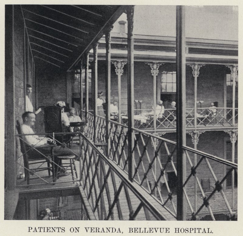 Betegek a verandán, Bellevue Hospital (f/w fotó) alkotó: American Photographer