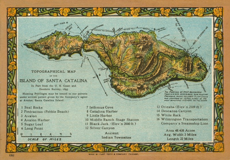 Santa Catalina szigetének topográfiai térképe, Kalifornia (színes fénykép) alkotó: American Photographer