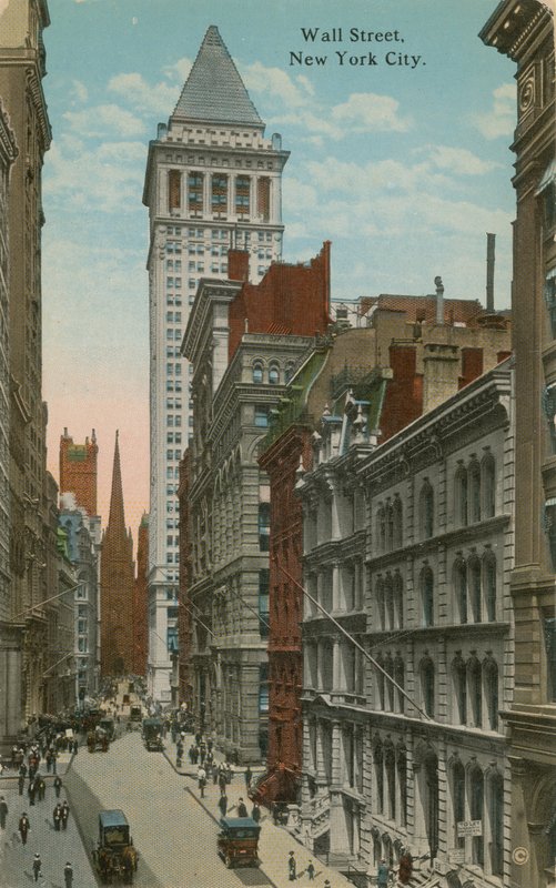 Wall Street, New York City. 1913-ban feladott képeslap. alkotó: American Photographer