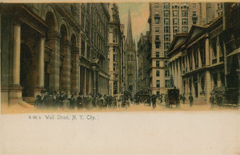 Wall Street, New York City. 1913-ban feladott képeslap. alkotó: American Photographer