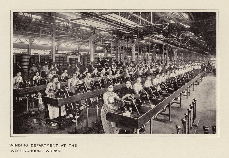 Tekercselő részleg a Westinghouse Művekben (fekete-fehér fotó) alkotó: American Photographer