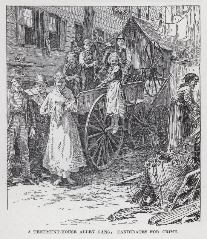 Egy bérházi Alley banda, jelöltek a bűnözés ellen (litho) alkotó: American School