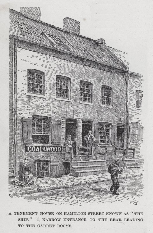 Bérház a Hamilton Streeten, "The Ship" néven ismert, 1, keskeny bejárat a hátsó részhez, amely a Garret Roomshoz vezet (litho) alkotó: American School