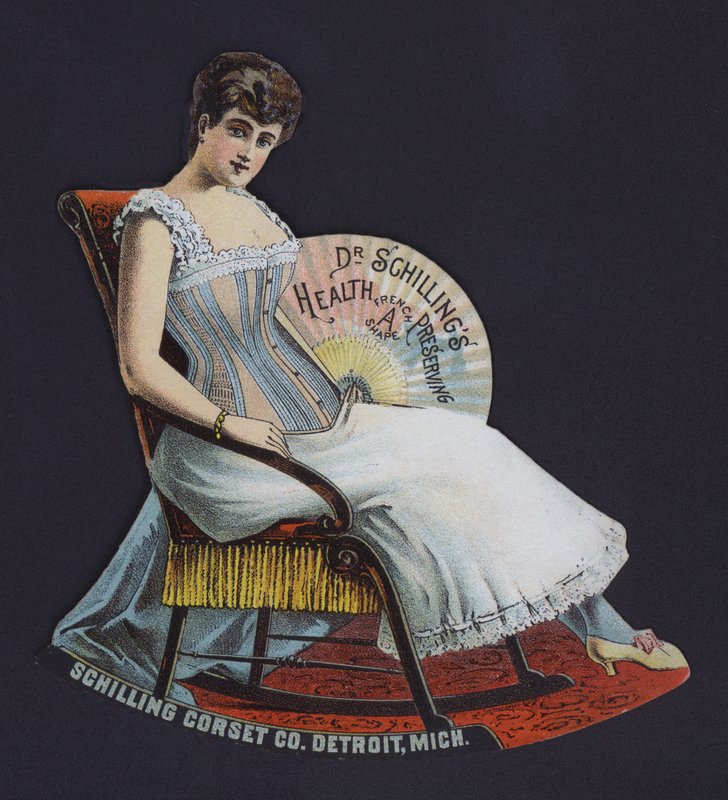 A Schilling Corset Company reklámja, Detroit, Michigan, USA (színes litho) alkotó: American School