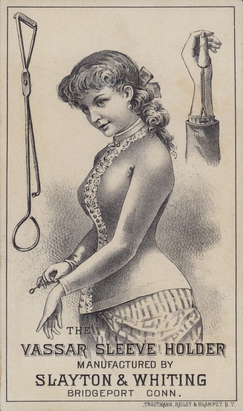 Reklám a Vassar hüvelytartóhoz, amelyet a Slayton & Whiting, Bridgeport, Connecticut, USA gyárt (színes litho) alkotó: American School