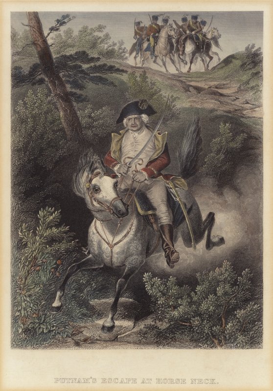 Israel Putnam amerikai tábornok szökése a britek elől Horse Necknél, Connecticut államban, az amerikai függetlenségi háborúban alkotó: American School