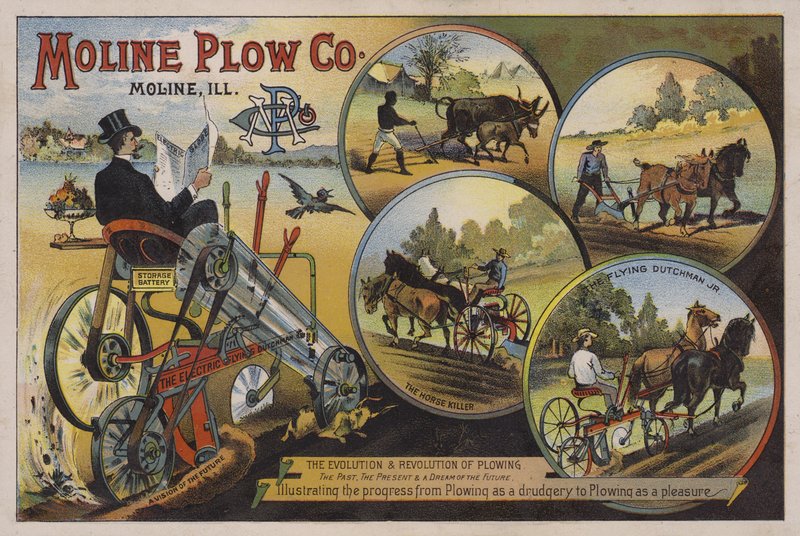 Amerikai kereskedelmi kártya, amely a Moline Plough Companyt hirdeti, Illinois, 1880-as évek alkotó: American School