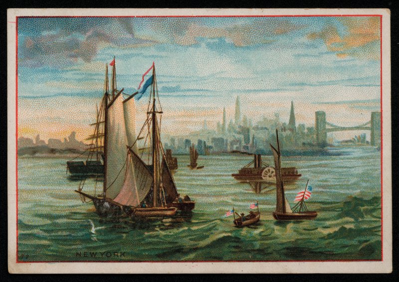 Hajók a New York-i kikötőben, üdvözlőlap. (chromolitho) alkotó: American School
