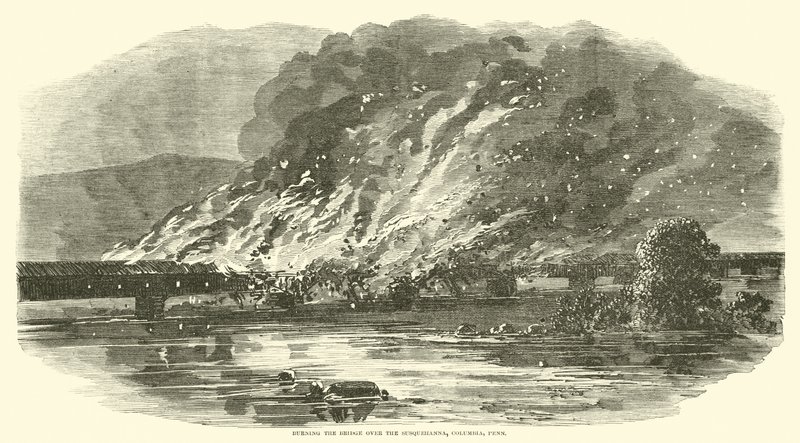 A Susquehanna feletti híd felgyújtása, Columbia, Penn, 1863. június alkotó: American School
