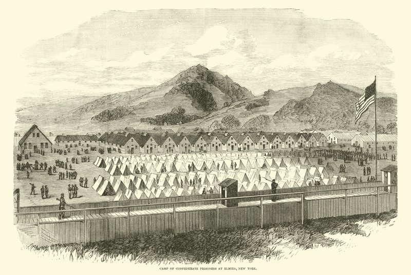Konföderációs foglyok tábora Elmirában, New York államban, 1865. május alkotó: American School