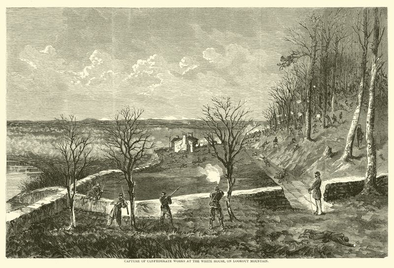 Konföderációs munkák rögzítése a Fehér Házban, a Lookout Mountain-on, 1863 novemberében alkotó: American School