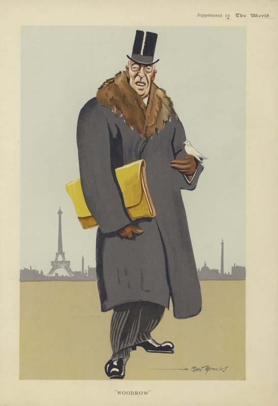 Woodrow Wilson karikatúrája (színes litográfia) alkotó: American School