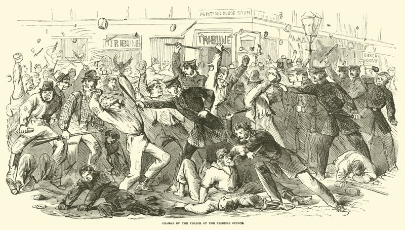 A rendőrség vádja a Tribune Office-nál, 1863. július alkotó: American School