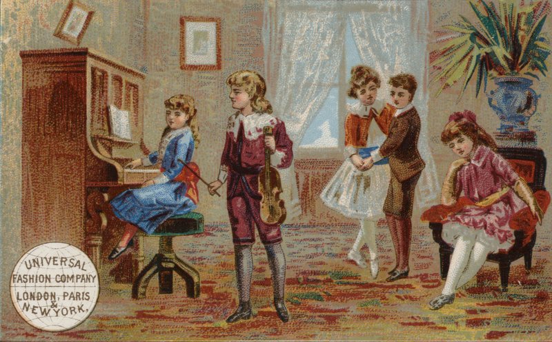 Hangszeren játszó és táncoló gyerekek alkotó: American School
