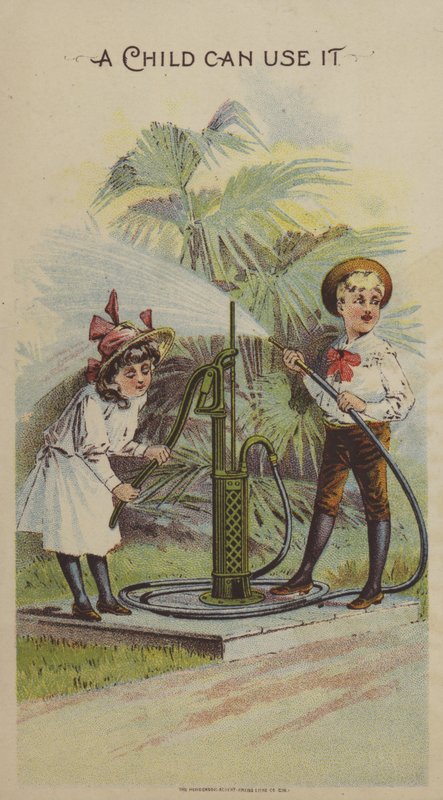 Vízpumpával játszó gyerekek (chromolitho) alkotó: American School
