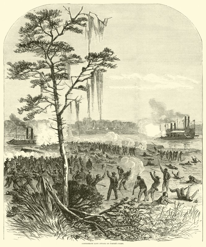 A konföderáció szárazföldi támadása a Porters flotta ellen, 1864. április alkotó: American School