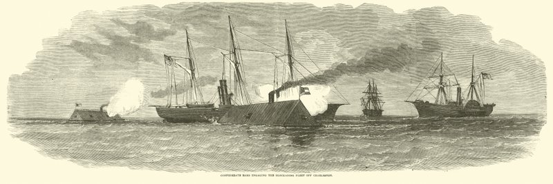 Konföderációs kosok a blokádoló flottával szemben Charleston mellett, 1863. január alkotó: American School