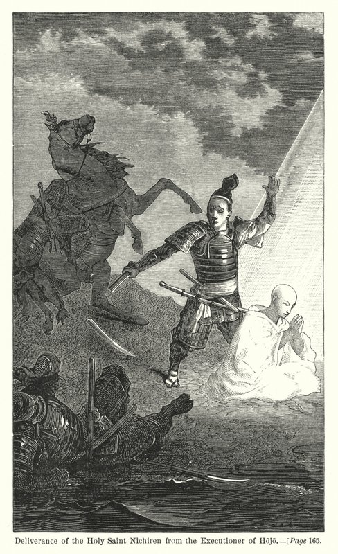 Szent Nichiren felszabadítása Hojo hóhérától (metszet) alkotó: American School