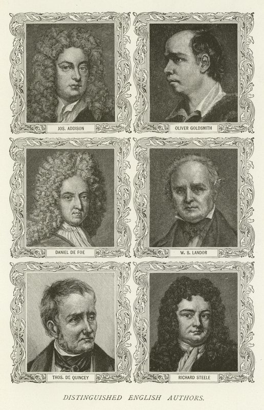 Kiváló angol szerzők, Joseph Addison, Oliver Goldsmith, Daniel de Foe, W S Landor, Thomas De Quincey, Richard Steele alkotó: American School