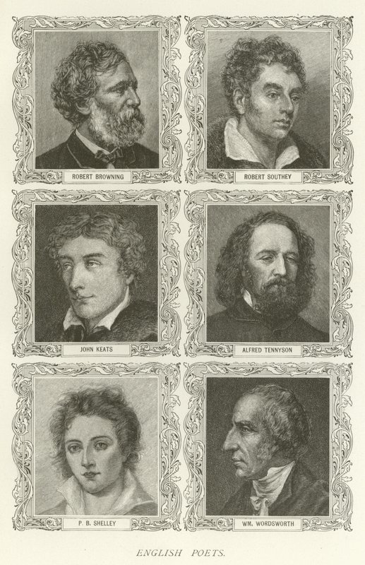 Angol költők, Robert Browning, Robert Southey, John Keats, Alfred Tennyson, P B Shelley, William Wordsworth alkotó: American School