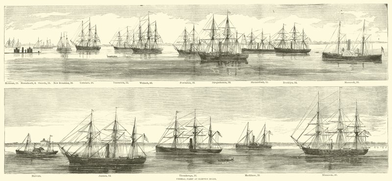Szövetségi flotta a Hampton Roads-ban, 1864. december alkotó: American School