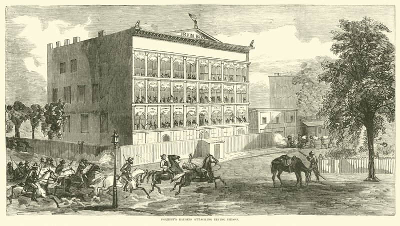Erdői portyázók megtámadták az Irving börtönt, 1864. augusztus alkotó: American School